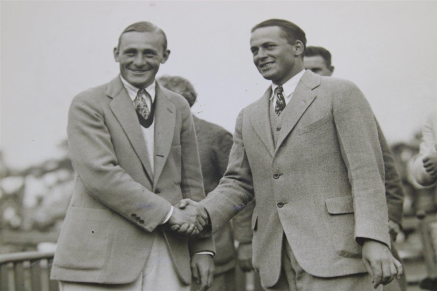 1926 Bobby Jones, Gracious in Defeat, Shakes Hands with George Von Elm Wire Photo