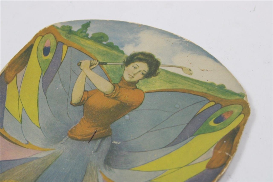 Early 1900's Advertising Fan Featuring Woman Golfer As A Butterfly