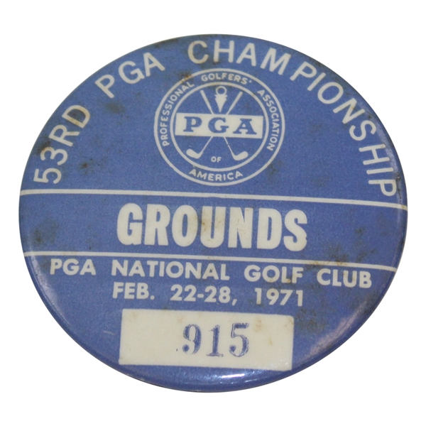1971 PGA Championship at PGA National GC Grounds Badge #915 - Jack Nicklaus Win