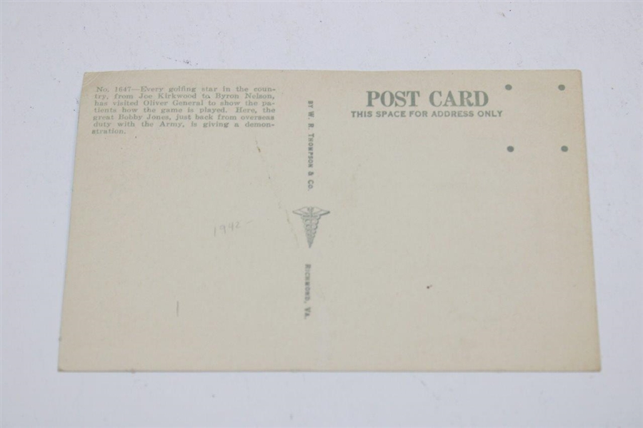 1942 Postcard Colonel Robert T. Jones (Bobby) Tees Off Augusta, Ga.