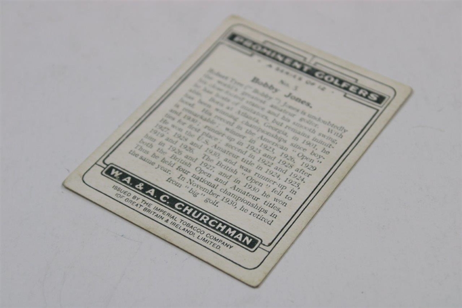 1931 Bobby Jones W.A. & A.C. Churchman's Prominent Golfers Card No. 5 of 12 Card Series