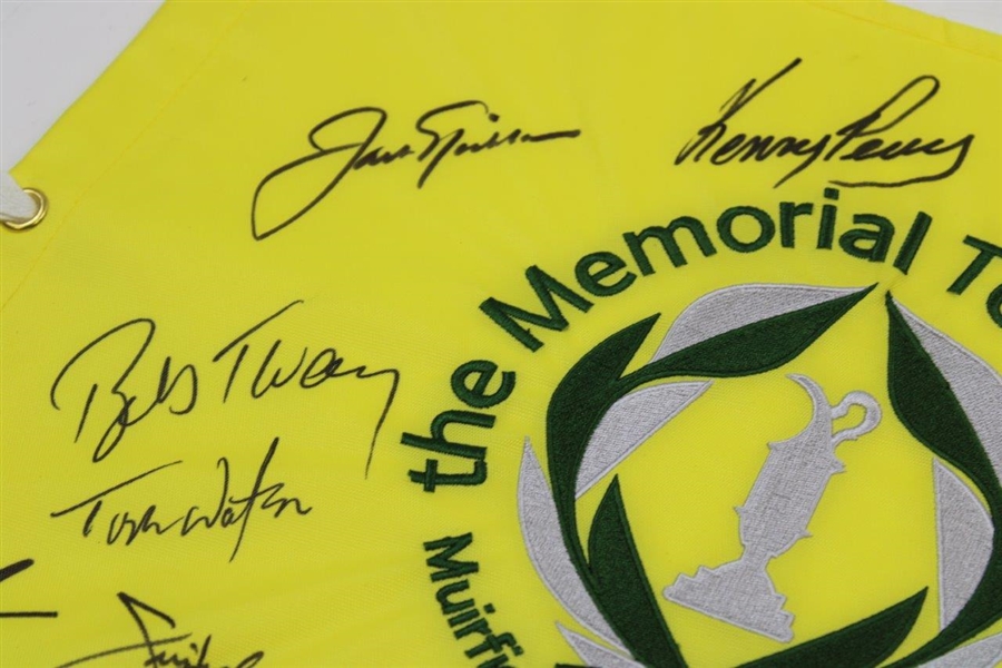 Nicklaus, Watson & 12 others Signed Memorial Tournament Embroidered Flag JSA ALOA