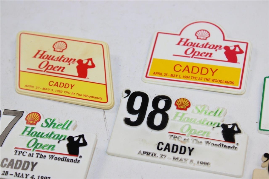 Seven (7) Caddy Badges Houston Open 92, 94, 95, 97, 98, 99, & 00