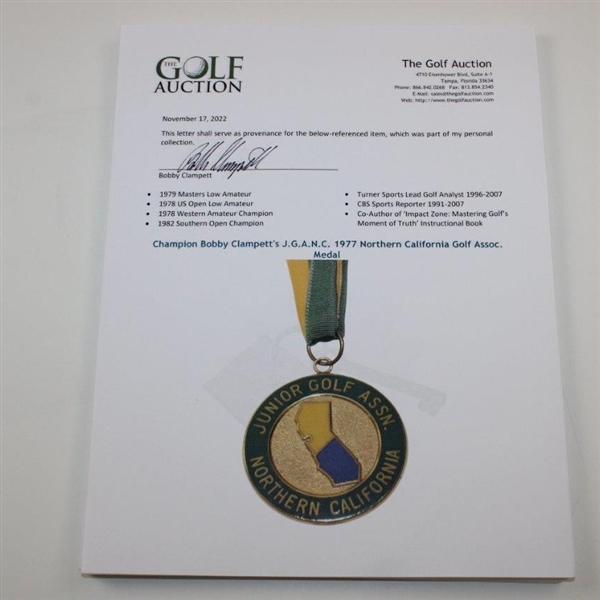 Champion Bobby Clampett's J.G.A.N.C. 1977 Northern California Golf Assoc. Medal