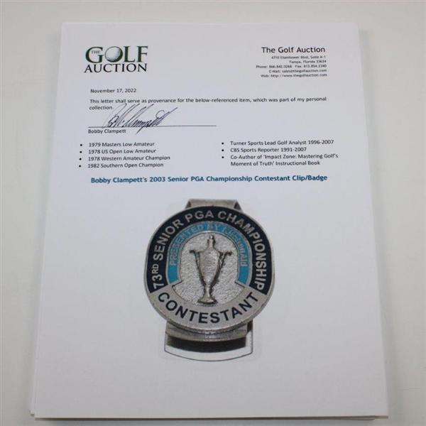 Bobby Clampett's 2012 Senior PGA Championship Contestant Clip/Badge Aronimink G.C.