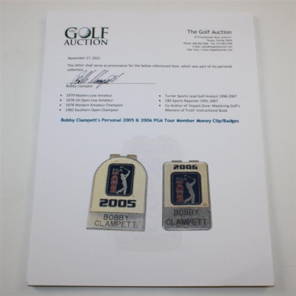 Bobby Clampett's Personal 2005 & 2006 PGA Tour Member Money Clip/Badges