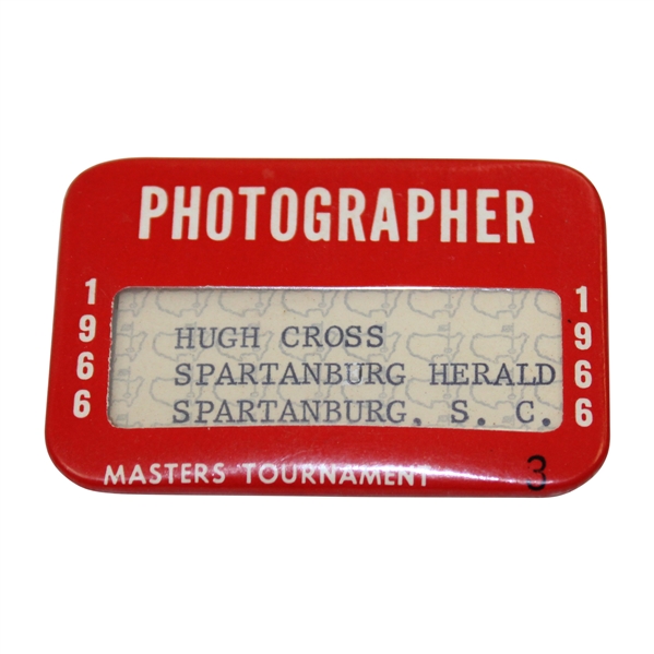 1966 Masters Tournament Photographer Badge #3 - Hugh Cross (Spartanburg Herald, S.C.)