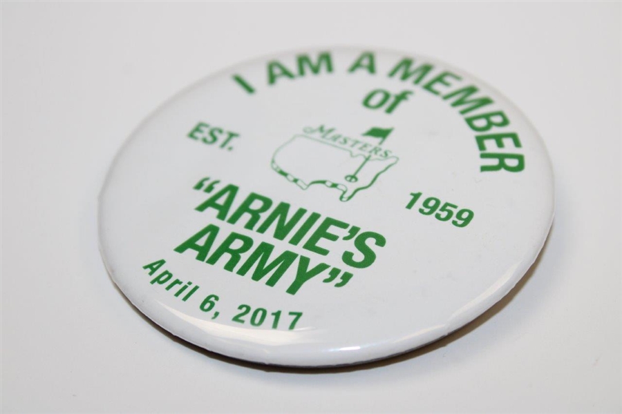 2017 Masters Tournament 'I Am A Member of Arnie's Army' Commemorative Pinback Button