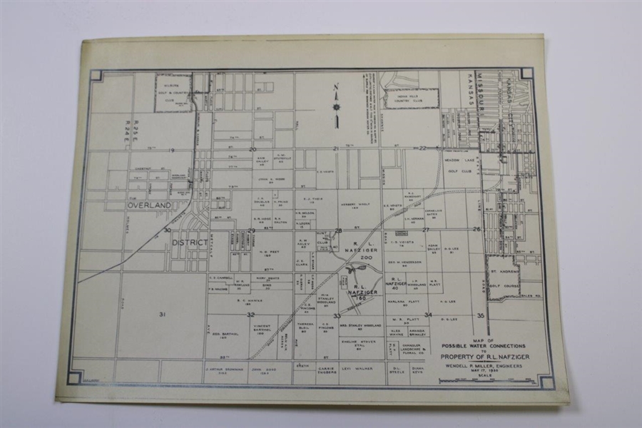 Early 1930's 3 Piece Map Of Possible Water Connections To Property Of R. L. Nafziger May 17, 1930 - Wendell Miller Collection