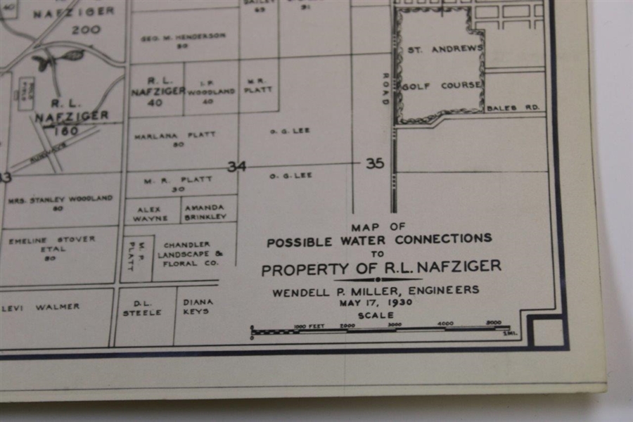 Early 1930's 3 Piece Map Of Possible Water Connections To Property Of R. L. Nafziger May 17, 1930 - Wendell Miller Collection