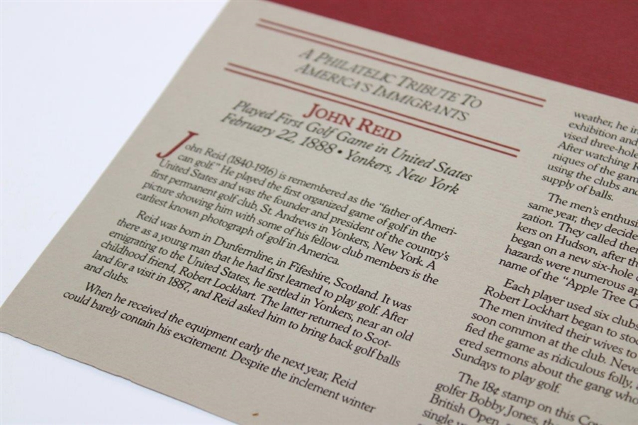Father of American Golf John Reid 1989 FDC - A Philatelic Tribute to America's Immigrants