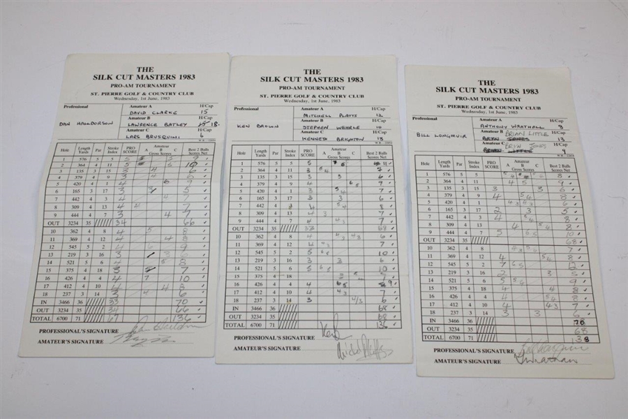 Ten (10) 1983 Silk Cut Masters Pro-Am Used Official Scorecards - Gallacher, O'Connor & others