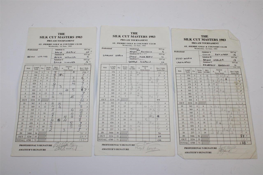 Ten (10) 1983 Silk Cut Masters Pro-Am Used Official Scorecards - Gallacher, O'Connor & others