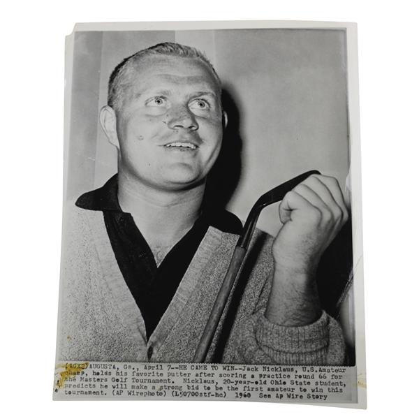Jack Nicklaus 1960 He Came To Win AP Wire Photo - April 12th