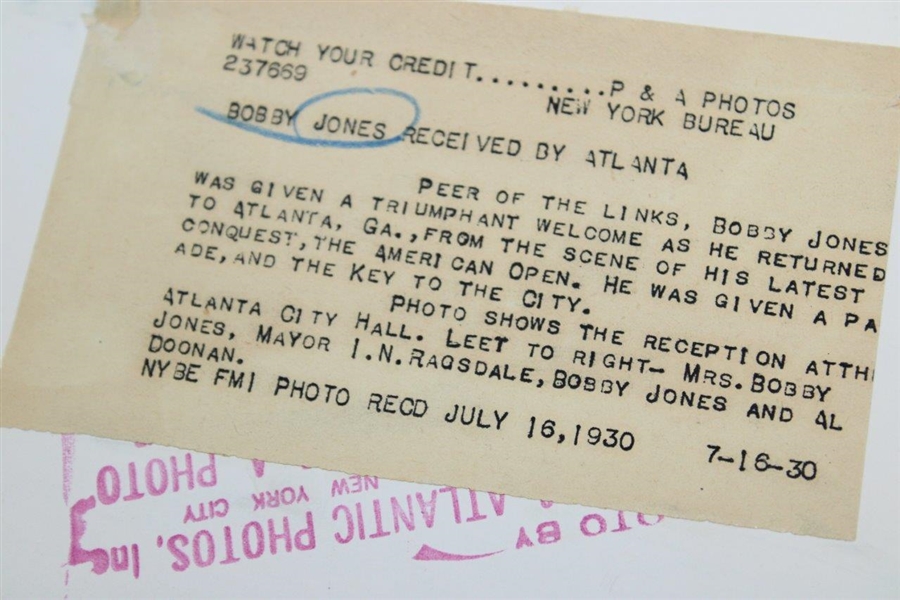 Bobby Jones 1930 Receives Key To The City In Atlanta Wire Photo - July 16th