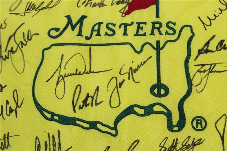 Tiger Woods, Jack Nicklaus & 29 Masters Champs Signed Undated Masters Flag JSA ALOA