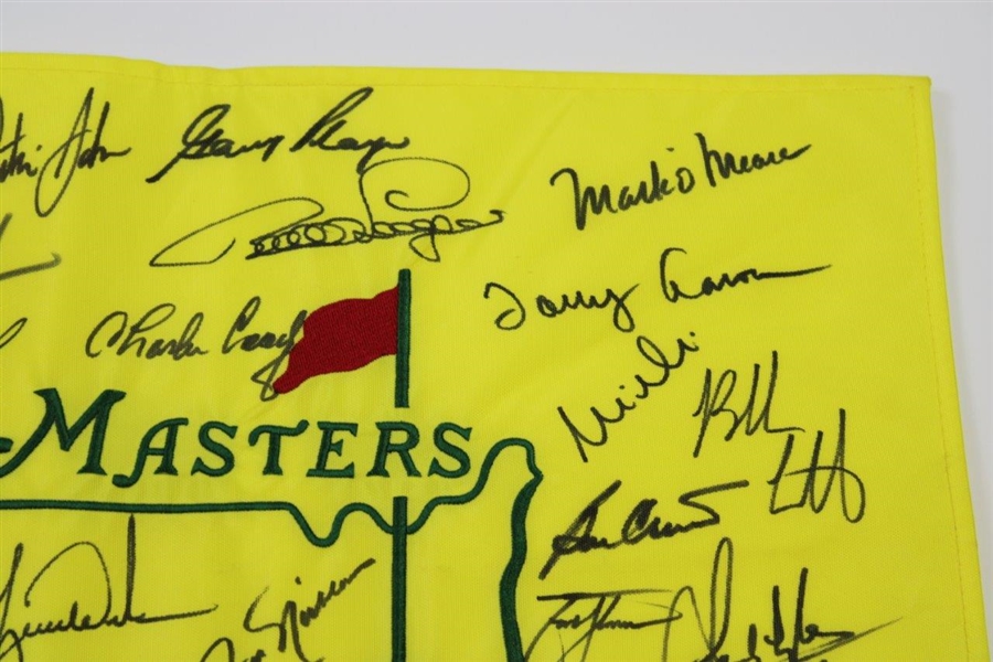 Tiger Woods, Jack Nicklaus & 29 Masters Champs Signed Undated Masters Flag JSA ALOA