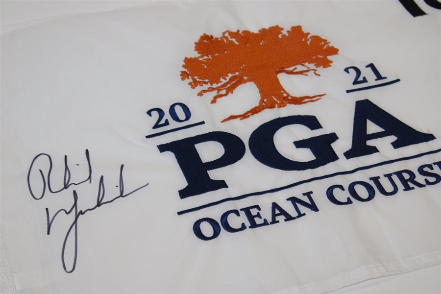 Phil Mickelson Signed 2021 PGA at Ocean Course White Embroidered Flag JSA ALOA