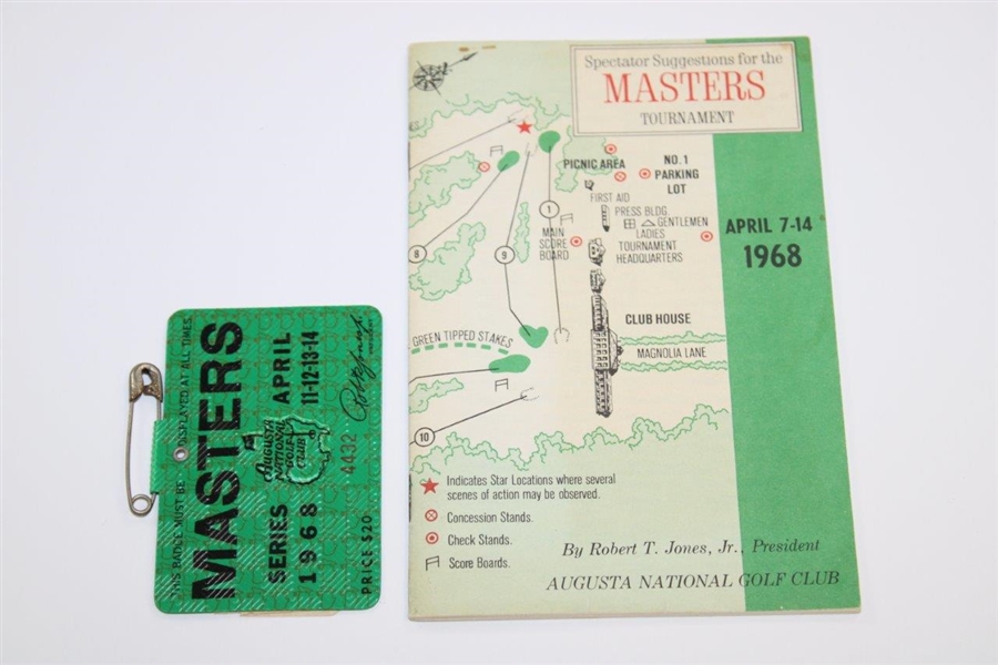 1968 Masters SERIES Badge #4432 with 1968 Spectator Guide