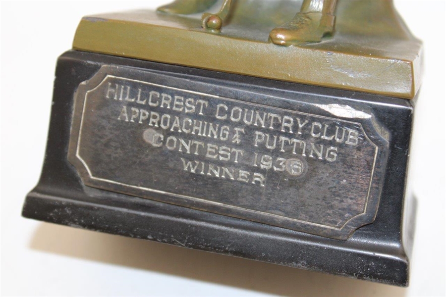Hillcrest Country Club Approaching & Putting Contest 1935 Winner Trophy with Bobby Jones Likeness