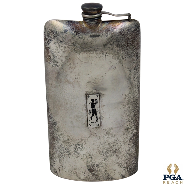 Golf Themed Post-Swing Silver Plate Flask 