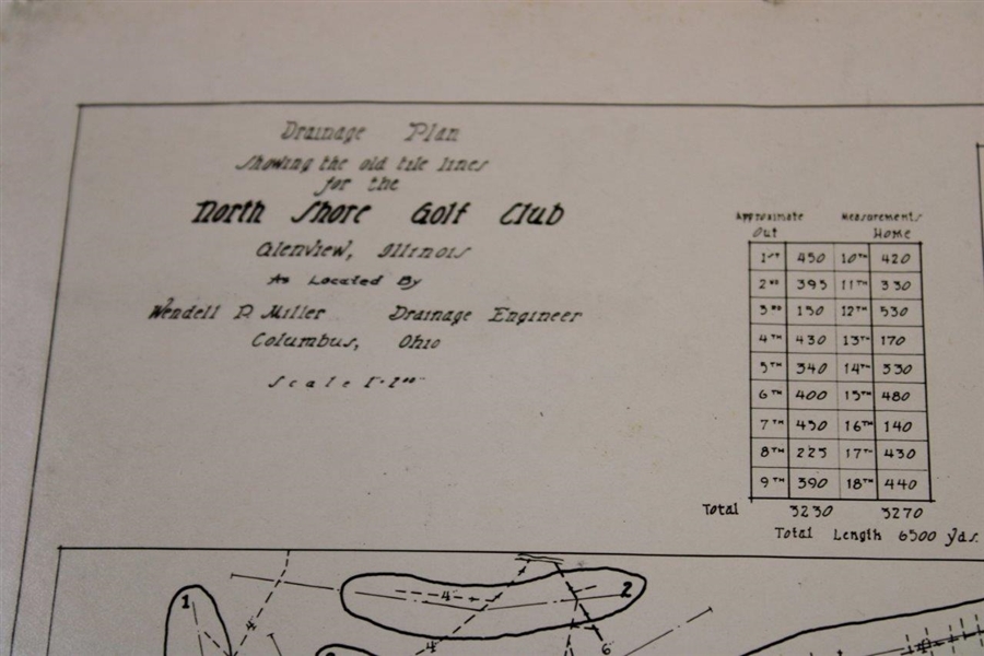 Early 1930's North Shore Golf Club of Glenview, Ill. Drainage Plan - Wendell Miller Collection