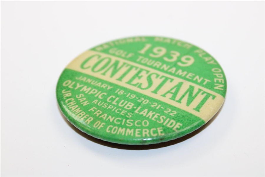 Ralph Hutchison's 1939 National Match Play Open at Olympic Club-Lakeside Contestant Badge