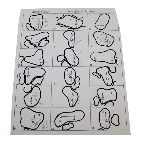 Arnold Palmer's April 5, 2001 Masters First Round Pin Placement sheet - From Caddy Beck