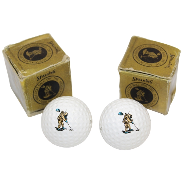 Two (2) Spalding 'First Golf Ball on the Moon' Moon Balls in Original Boxes