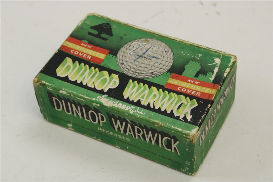 1925-35 Dunlop Warwick Recessed Golf Balls Green 6 Ball Box with 2 Balls