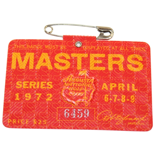 1972 Masters Tournament SERIES Badge #6459 - Jack Nicklaus Winner