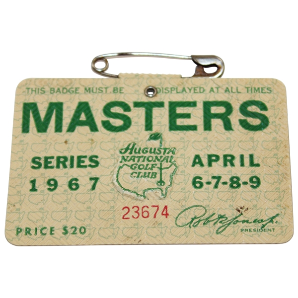 1967 Masters Tournament SERIES Badge #23674 - Gay Brewer Winner