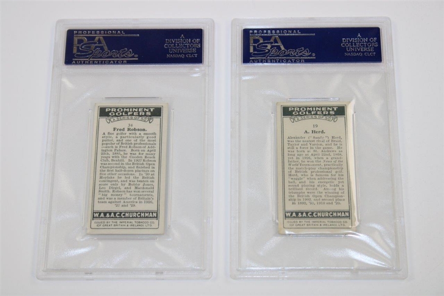 Alex Herd & Fred Robson 1931 WA & AC Churchmans Prominent Golfers Small Cards In PSA Slab