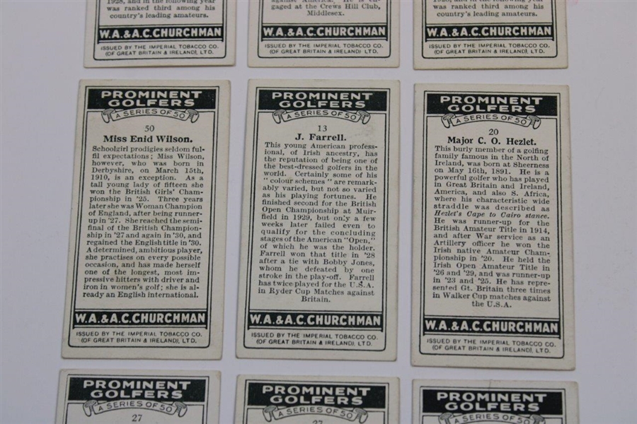 Nine (9) Assorted 1931 WA & AC Churchmans Prominent Golfers Tobacco Cards 
