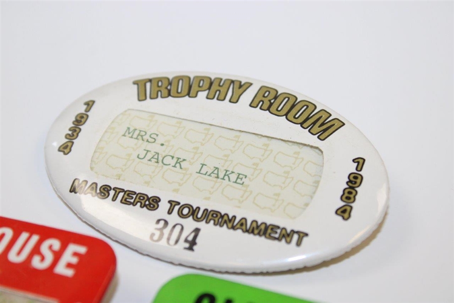 1974 & 1977 Masters Clubhouse Badges with 1984 Trophy Room Badge