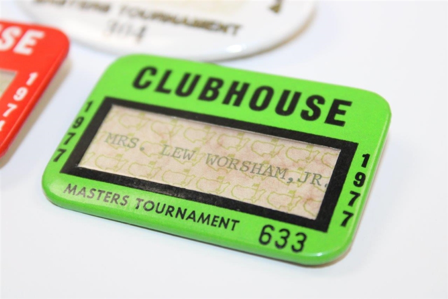 1974 & 1977 Masters Clubhouse Badges with 1984 Trophy Room Badge