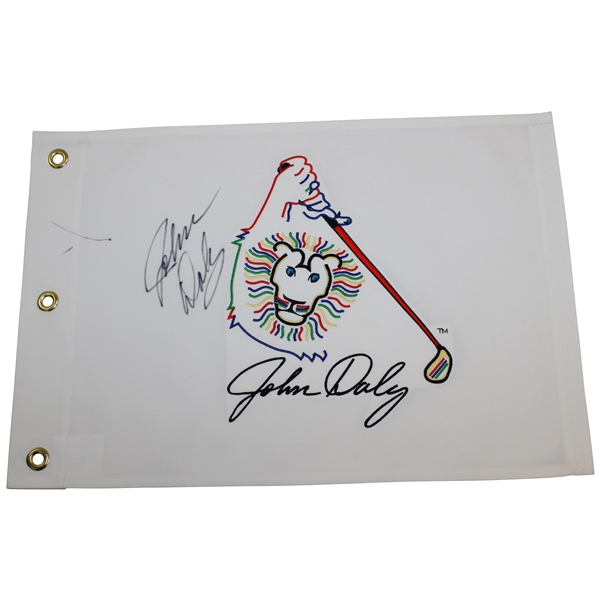John Daly Signed 'John Daly Lion' Logo Embroidered Flag JSA ALOA