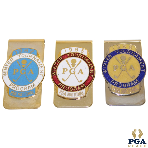 1982, 1985 & 1986 PGA Senior's Championship Contestant Badges/Clips
