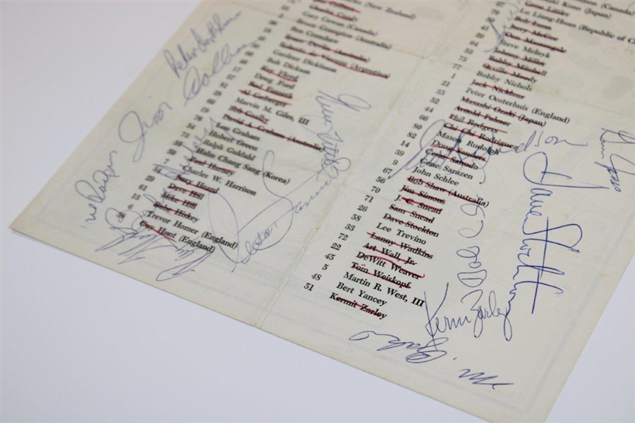 Archer, Wall, Floyd & others Field Signed 1973 Masters Par-3 Contest Sheet JSA ALOA