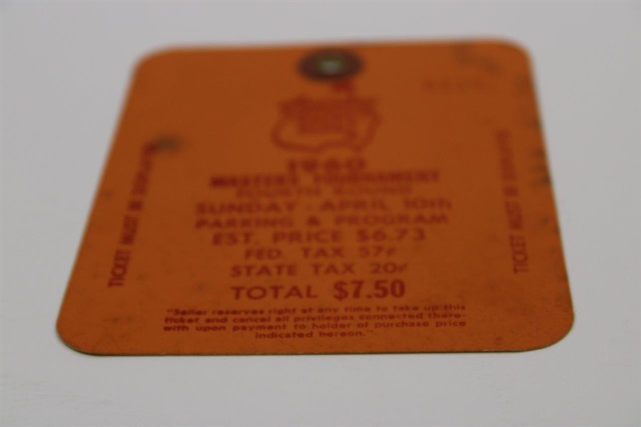 1960 Masters Tournament Sunday FINAL Rd Ticket #6125 - Palmer's 2nd Masters Win
