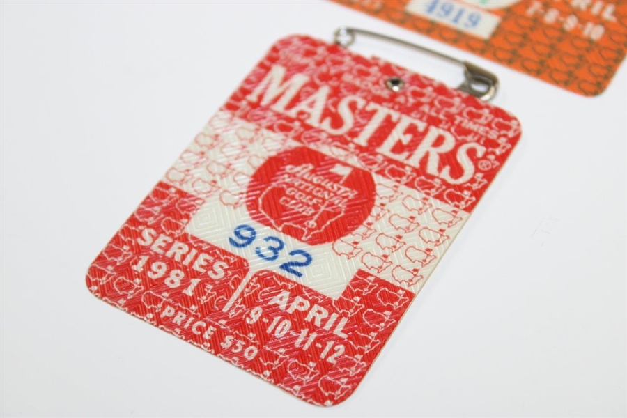 1977 & 1981 Masters Tournament SERIES Badges - #4919 & #932 - Tom Watson Winner