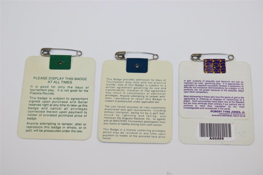 1991, 1992 & 1994 Masters Tournament SERIES Badges - Hologram Years
