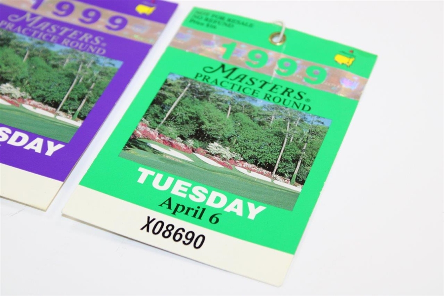 1999 Masters Tournament Tuesday (x2) & Wednesday Practice Rd Tickets