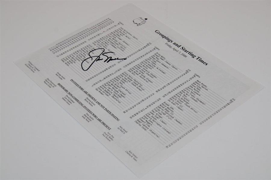 Jack Nicklaus Signed 2000 Masters Pairings Sheet JSA ALOA