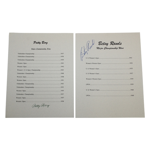 Patty Berg & Betsy Rawls Signed List of Majors Won Sheet JSA ALOA