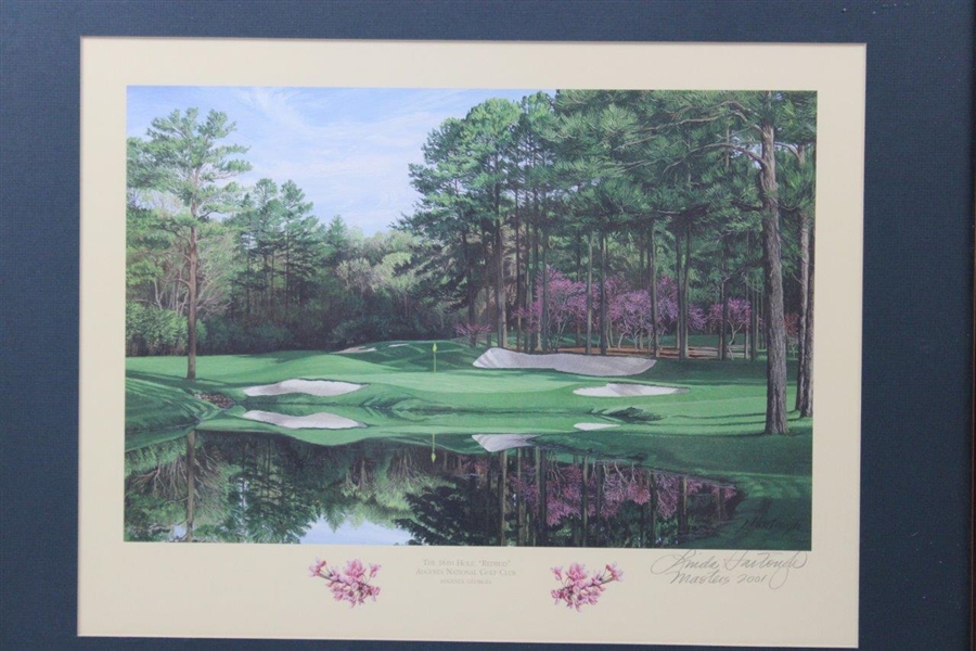 1999 Augusta National Golf Club The 16th Hole Redbud' Linda Hartough Print - Framed