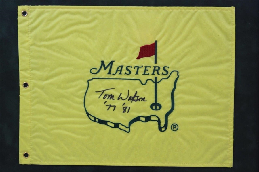 Tom Watson Signed Undated Masters Flag with Years Won - Framed JSA ALOA