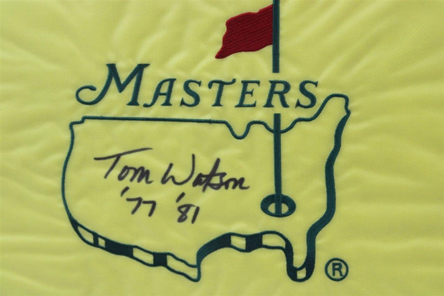 Tom Watson Signed Undated Masters Flag with Years Won - Framed JSA ALOA