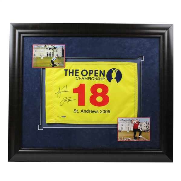 Tiger Woods & Jack Nicklaus Ltd Ed Signed 2005 OPEN at St Andrews Flag UDA #BAK35874