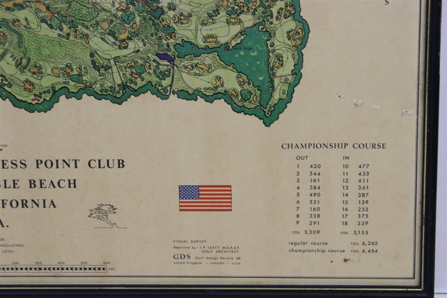 1968 Cypress Point Pebble Beach J.P. Izatt Layout Map - Framed